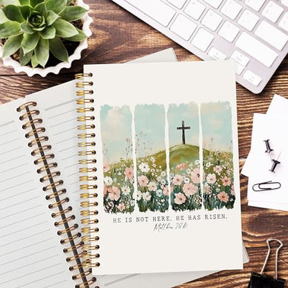 Wildflower Christian Cross Journaling Notebook, Matthew 28:6 Bible Notebooks for Note Taking, Scripture Journals for Writing, Prayer Journal for Woman, Religious Spiral Notebook 5.5x8.3 Inch - color: 28:6