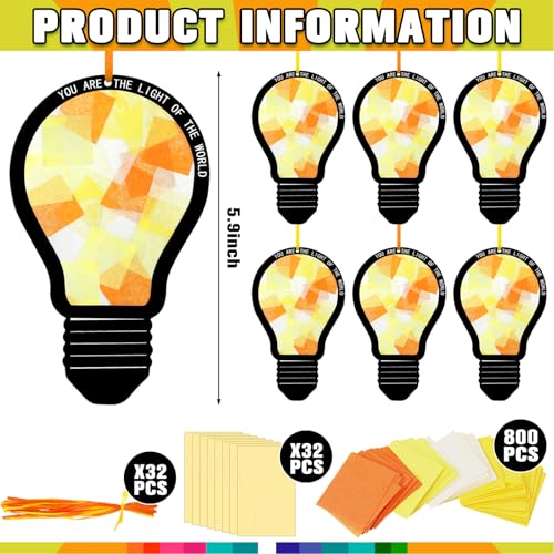 Motipuns 32 Sets Sunday School VBS Light Suncatcher Crafts Bible Kits - style: Light Bulb