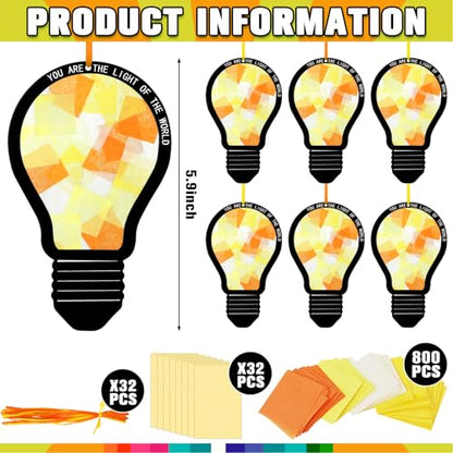 Motipuns 32 Sets Sunday School VBS Light Suncatcher Crafts Bible Kits - style: Light Bulb