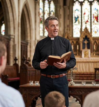 IvyRobes Mens Tab-Collar Long Sleeves Clergy Shirt- 5 Colors Available - color: Black, size: Small