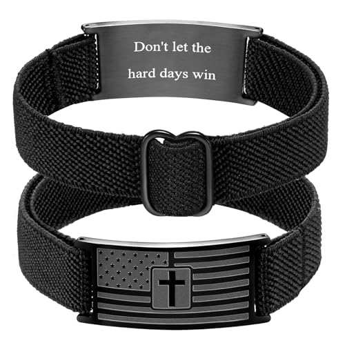 Easter Basket Stuffers - American Flag Cross Bracelet for Boys Men Freedom Adjustable Strap Christian Bracelets Engraved Bible Verses Inspirational Messages Religious Prayer Jewelry Gift Military Patriotic Wristbands - color: Black, size: Don't let the ha