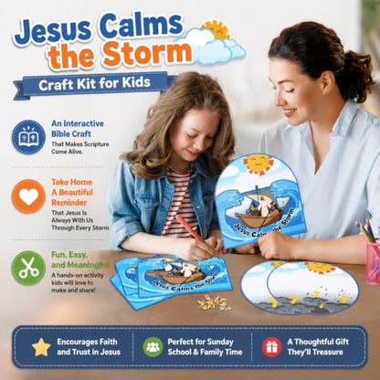 Motipuns Jesus Calms the Storm Craft Kit for Kids Bible Crafts, 24 Sets