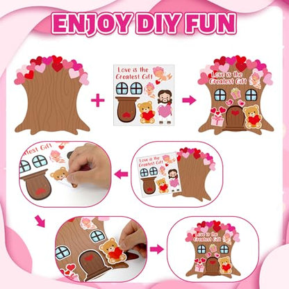 Lonfliness 36Set Valentine's Religious Crafts Kit for Kids DIY Make Your Own Valentine Christian Arts Crafts with Jesus Heart Cross Stickers for Home Sunday School Classroom Activity Game Decor