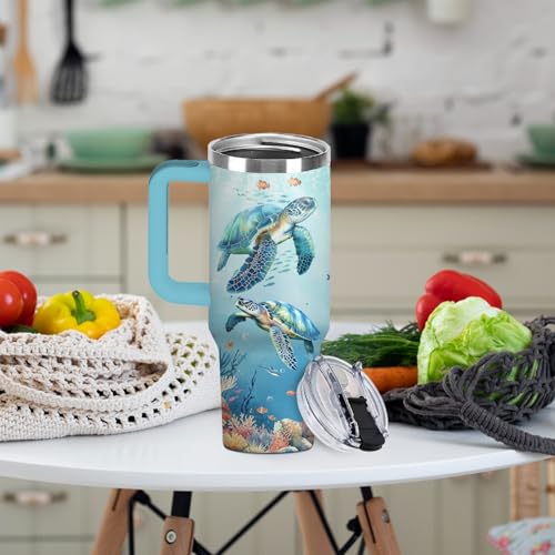 Christian Gifts for Women 40oz Tumbler - Insulated Travel Mug with Handle (Sea Turtle, 30 Ounces) - color: Sea Turtle