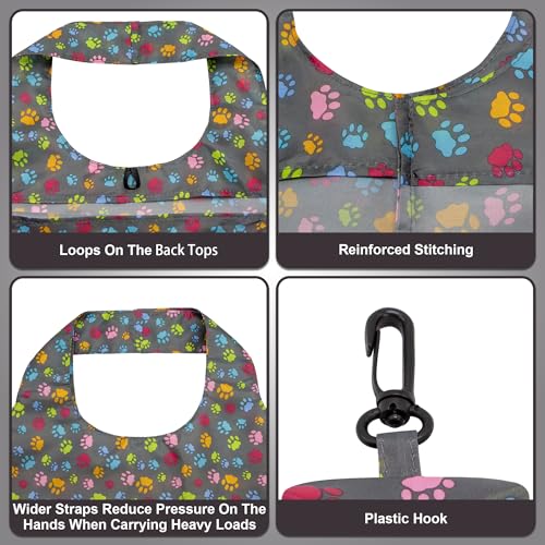 HOLYLUCK Reusable Grocery Bags,Heavy Duty Foldable Shopping Tote Bag (Standard, Multi Dog Paw Prints) - color: Multi Dog Paw Prints, style: Standard