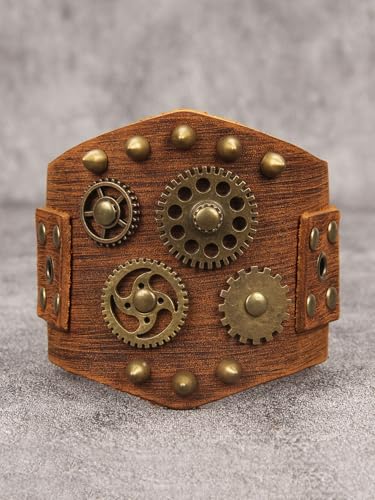 GelConnie Punk Leather Cuff Bracelet Adjustable Straps Wrap Bracelets Arm Armor Cuff Gothic Leather Wristbands for Men, Women - color: MLPB111-Brown