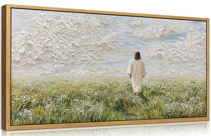 KIRFOLUC Jesus Canvas Wall Art Large Framed Textured Print Painting - color: Jesus, size: 40"L x 20"W