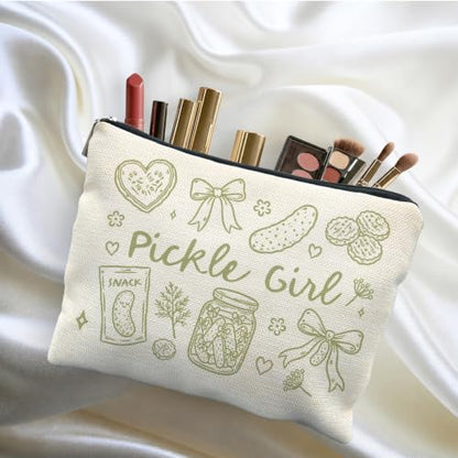 Pickle Lover Gifts Canvas Makeup Bag for Women - color: pickle girl