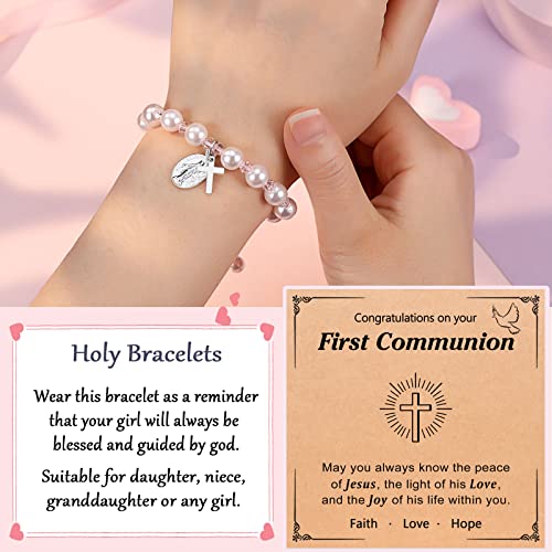 UNGENT THEM Rosary Cross Bracelet First Communion Gifts for Girls Teens
