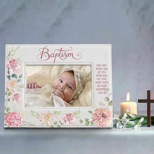 KATE POSH Baptism Picture Frame for Girl, Pink Flowers Decor, Christening, Religisous Gift, From Godparents, New Baby (4x6-Horizontal) - size: 4x6-Horizontal