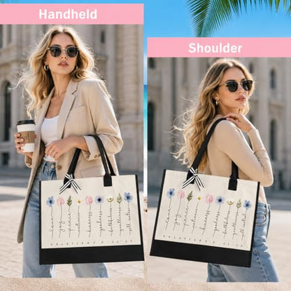 Tecanne Christian Gifts for Women, Canvas Tote Bag with Makeup Bag - color: Galatians 5:22–23