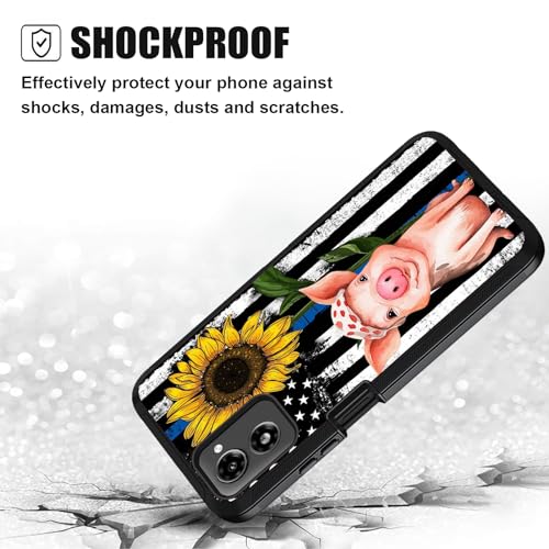 Designed for Moto G Power 5G 2024 Case, Military Grade Heavy Duty 3-Layer Shockproof Full-Body Protective Cover for Motorola Moto G Power 5G 2024, American Flag Sunflower and Cute Pig - color: American Flag Sunflower and Cute Pig