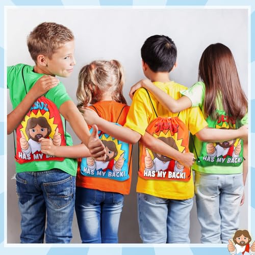 24 Pcs Christian Gift Bags Bulk Religious Drawstring Bags, Jesus Has My Back Backpacks for Sunday School, Bible Drawstring Backpack Graduation Church Camp Party Favors - style: Religious