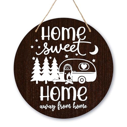 Welcome Sign For Front Door, Home Sweet Home Welcome Sign, House Warming Gifts, Camping Rustic Round Wooden Signs Decor, House Porch Hanging Camper Decor, Welcome Signs Decors -24 - style: Camping Rustic