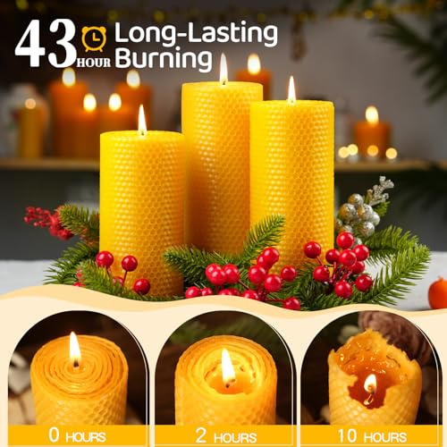 Beeswax Pillar Candles,Non-Toxic Honeycomb Bees Wax Candle for Home,Yellow - color: 2.8x6in, size: 3pcs