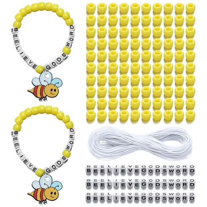 Ferreve 24 Sets Bee Bible Bead Bracelet Crafts Christian Bible Religious DIY Honey Sunday School Crafts Supplies for Party Favors Decor Birthday Gifts