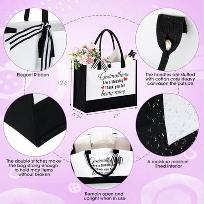 Pickmesh 7 Pack Godmother Gifts for Women Birthday, God-mother Appreciation Gifts from Godchild, Godmother Are a Blessing Tote Bag, Makeup Bag, 16 oz Glass Cup, Socks, Card, Stone Bracelet with Box - style: Godmother
