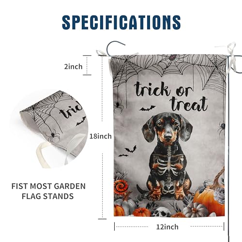Halloween Dachshund Garden Flag Trick or Treat Yard Sign Ghost Wiener Dog Skeleton Banner for Outside 12x18 Double Sided Outdoor Lawn Decor Small - color: halloweendachshund