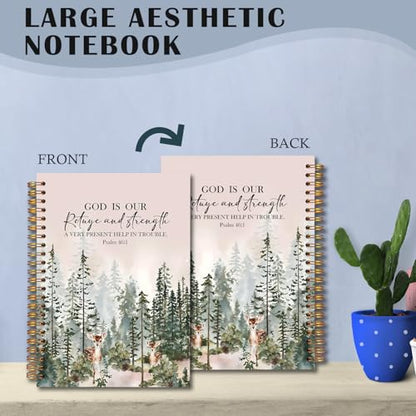 Woodland Christian Spiral Notebooks, Psalm 46:1 Bible Journal, Scripture Journals for Writing, Christian Gifts for Women Men, Religious Notebook for Note Taking, 5.5x8.3 Inch - color: white Bible Notebook-8
