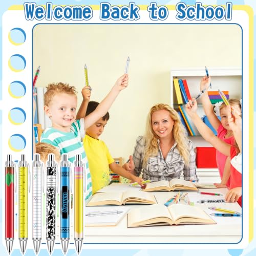 30 Pcs Teachers Pens Bulk Back to School Gifts Cute Retractable Ballpoint Pens Black Ink Writing Pen First Day of School Gift for Classmates Coworker Staff Office Supplies - style: School