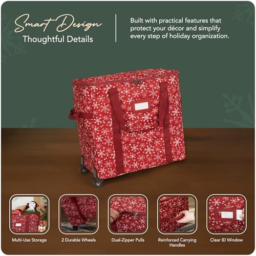 Covermates Rolling Treasurekeeper Storage Bag, 25.5" W x 13" D x 18.5" H - color: Red Snowflake Polyester, size: 25.5W x 13D x 18.5H - With Wheels