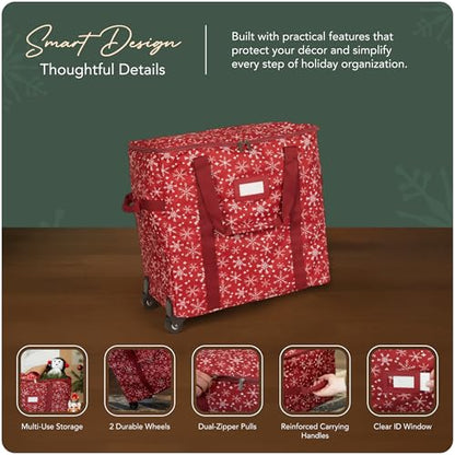 Covermates Rolling Treasurekeeper Storage Bag, 25.5" W x 13" D x 18.5" H - color: Red Snowflake Polyester, size: 25.5W x 13D x 18.5H - With Wheels