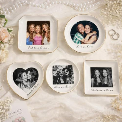 Personalized Photo Ring Dish for Best Friend, Custom Jewelry Dish with Picture & Names, Bestie Gifts for Women, BFF Soul Sister Friendship Keepsake, Birthday Christmas Wedding - color: Photo Ring Dish