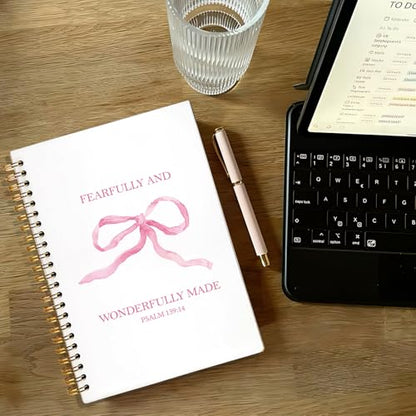 Coquette Pink Bow Christian Spiral Notebook Journal, Psalm 139:14 Bible Scripture Journal for Women, Christian Religious Gifts for Women, Church Notes Notebooks, 5.5x8.3 Inch - color: 01-psalm 139:14