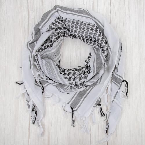 Aonal Military Shemagh Tactical Desert Scarf, Keffiyeh Scarf for Men - color: X-white & Black (2 Pcs)