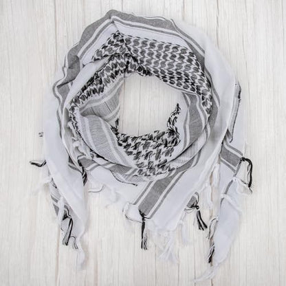 Aonal Military Shemagh Tactical Desert Scarf, Keffiyeh Scarf for Men - color: X-white & Black (2 Pcs)