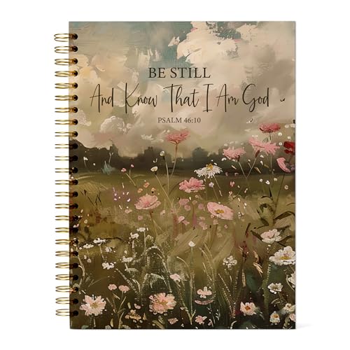 YEBFC Bible Christian Journal, Wildflowers Scripture Notebooks For Prayer Women Gifts, 5.7"×8.2" Be Still Know I Am God Spiral Hardcover Notebook, Vintage Floral Church Notes Journal Supplies (A11)