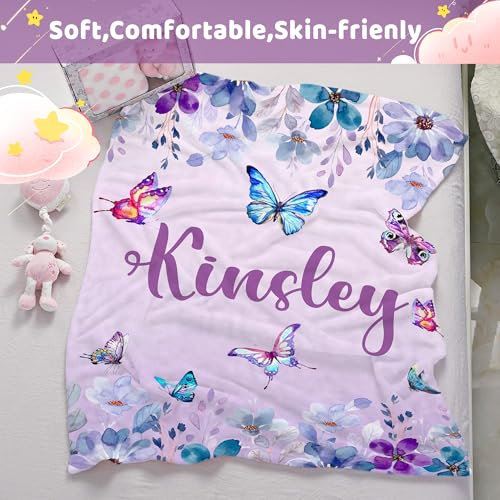 Personalized Baby Butterfly Blanket for Girls with Name - color: Butterfly