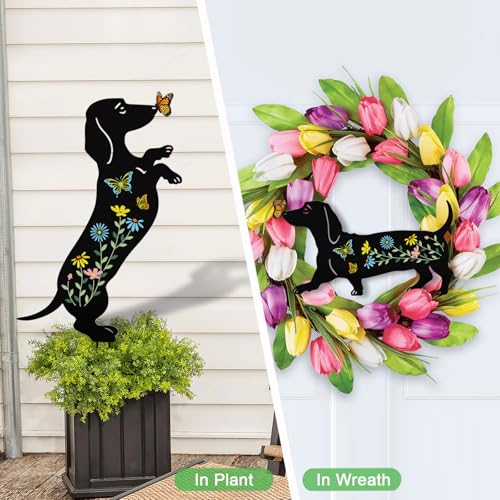 Dachshund Gifts for Women,2 Pack Metal Dog Outdoor Yard Decor Garden Stakes - color: Black-dachshund