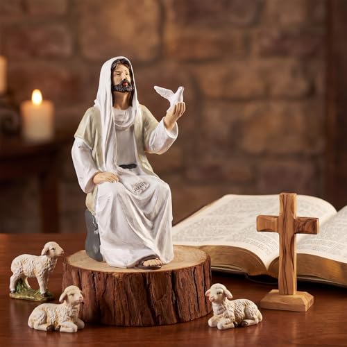 Sieral Jesus Christ Statue with Dove, 7 Inch Resin Jesus Figurine
