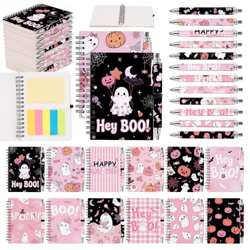 Halloween Notebooks with Pens Bulk, 24 Sets, 5.5 x 4.7 Inch, Pink - color: Pink Macaron Halloween