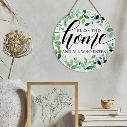 Home Door Sign Decor, Farmhouse Home Welcome Sign for Front Hallway Door Decoration, Funny Welcome Home Hanging Sign Decor, Bless This Home And All Who Enter