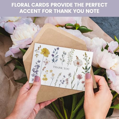 XXINMOH 102 PACK Floral Thank You Cards With Envelopes (4"x6") - Wildflower Blank Cards With Adhesive Envelopes & Matching Stickers for Wedding, Bridal Showers, Baby Showers, Birthday, All Occasion