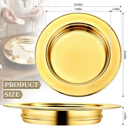 Communion Bread Tray for Churches, Round Stainless Steel Bread Plate for Wafers, Church Supplies Serving Tray for Communion and Altar Service, 1Pcs Gold Base Bread Tray - color: Gold