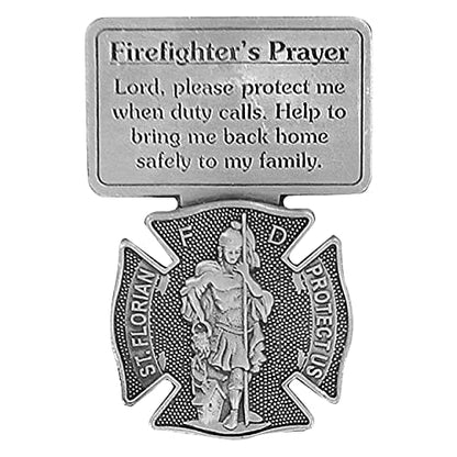 True Faith Jewelry Pewter St Florian Patron Saint of Firefighters Prayer Car Visor Clip, Fireman Gifts for Men and Women, Fine Pewter (92% Tin), 2-1/2 x 1-⅜ Inch - size: Crucifix 2