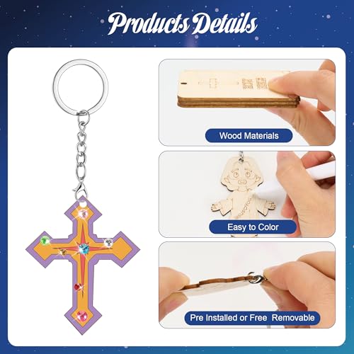 36 Sets Christian Wood Craft Kits Color Your Own Jesus Religious Keychains - color: Christian Color Your Own Keychains