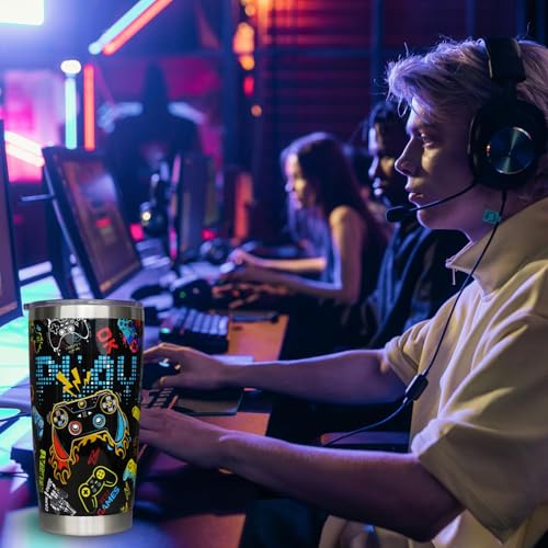 Gamer Gifts For Men,Gaming Gifts For Men,20 oz Gamer Tumbler With Lid and Straw Stainless Steel Insulated Travel Mug Gamer Coffee Cup - color: Gamer Tumbler