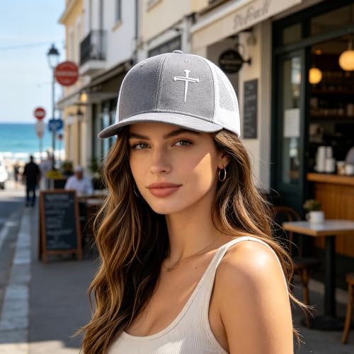 3 Nails Cross Trucker Hat Christian Religious Gifts for Birthday/Christma - color: 3 Nails Cross Trucker Hat Grey & White