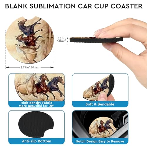 2 Pack Horse Car Cup Holder Coasters Universal Neoprene Coasters - color: Horse