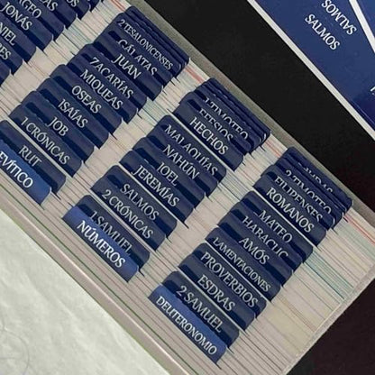 Spanish Laminated Bible Tabs, pestañas para biblia en español, Reposition Large Print Stickers, Easy to Read and Apply Bible Tabs for Women and Man (Spanish Blue) - color: Spanish Blue