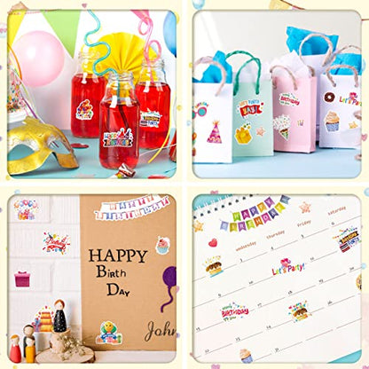 LINAYE 24 Sheets Happy Birthday Stickers - 730 Counts, Small & Large Sizes, Perfect for Birthday Party Decorations & Gifts - style: Birthday 24 Sheets