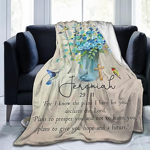 jamie world Scripture Blanket Christian Bible Throw Faith Gifts 50"x40" - color: Christian Blue Flower, size: 50"x40"