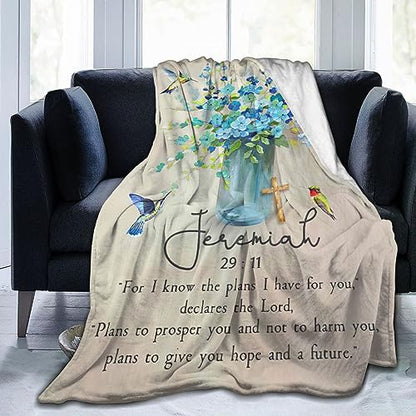 jamie world Scripture Blanket Christian Bible Throw Faith Gifts 50"x40" - color: Christian Blue Flower, size: 50"x40"