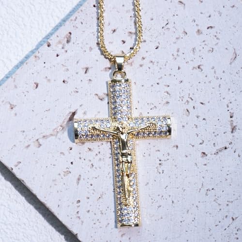 Gold Cross Necklace for Women, 14K Gold Plated - style: Oversized CZ cross