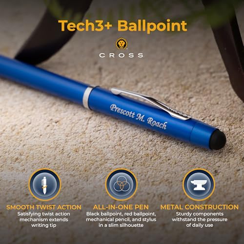 Cross Tech3+ Personalized Multifunction Pen in Metallic Blue With Stylus - color: Metallic Blue