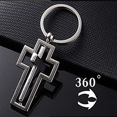 Cross Keychain Rotating Cross Keyring Mental Metal Cross Key Chain Gift Silver